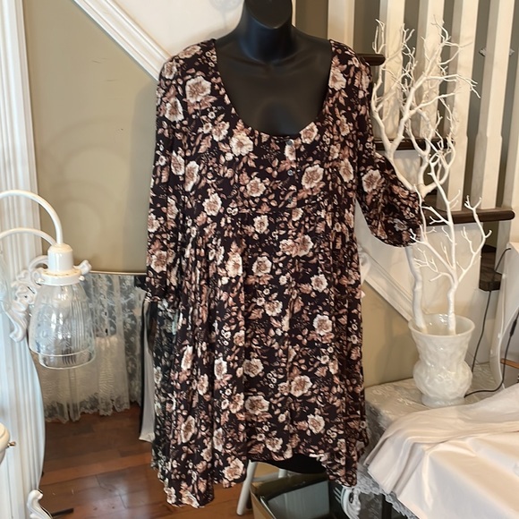 Demin & Supply Ralph Lauren Stunning Brown Floral Peasant Dress Blouse - Picture 3 of 10